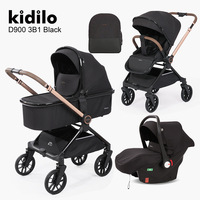 Poussette pour enfants Kidilo avec options d'assise et de réclinaison, design à double pliage et vue haute, mobilité omnidirectionnelle à quatre roues pour bébé