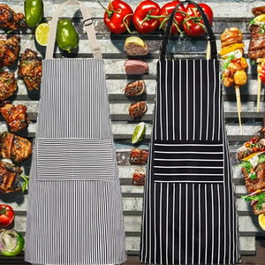 Lot <span class=keywords><strong>de</strong></span> 2 tabliers <span class=keywords><strong>de</strong></span> cuisine rayés avec poches, en tissu imperméable, réglables, pour chef <span class=keywords><strong>professionnel</strong></span> - Product Image 2