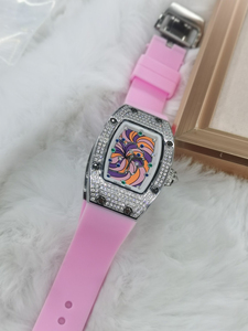 Nouvelle <span class=keywords><strong>montre</strong></span> mécanique pour <span class=keywords><strong>femme</strong></span>, modèle tendance, boîtier en céramique <span class=keywords><strong>avec</strong></span> incrustation de diamants, bracelet en caoutchouc, idéale pour un usage quotidien. - Product Image 3