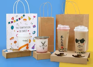 Sacs en papier kraft kaki faits à la main automatiques pour l'emballage des restaurants, sacs en papier personnalisés pour la vente à emporter de nourriture - Product Image 5