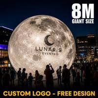 Lune gonflable géante lumineuse d'extérieur de 8 m, accessoires publicitaires, modèle gonflable de planète, ballon de dessin animé personnalisé
