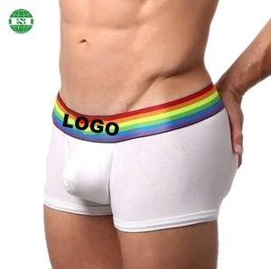 Ropa interior de algodón blanco con color arcoíris LGBTQ cintura <span class=keywords><strong>Boxer</strong></span> corto personalizado con su propia marca - Product Image 2