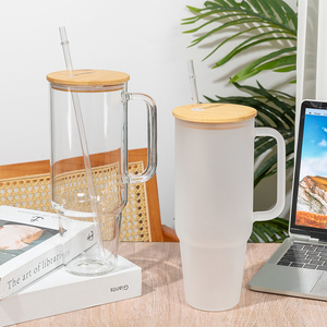 Tasse à café en <span class=keywords><strong>verre</strong></span> de 40 oz <span class=keywords><strong>avec</strong></span> <span class=keywords><strong>paille</strong></span> et couvercle en bambou, personnalisable <span class=keywords><strong>avec</strong></span> impression UV DTF, livraison gratuite depuis l'entrepôt américain - Product Image 6