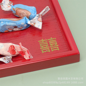 Red Wooden Serving <b>Tray</b> Round Solid Color For Wedding <b>Tea</b> Coffee Party Use - Product Image 4