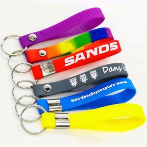 Hot Sales Cheap Custom Silicone Wristband Keychain Bracelet Lanyard <b>Wristlet</b> Keychain with logo - Product Image 3