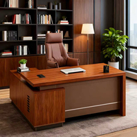Bureau de direction, grand poste de travail en bois pour manager avec armoire de rangement - Mobilier de bureau moderne pour bureau d'entreprise