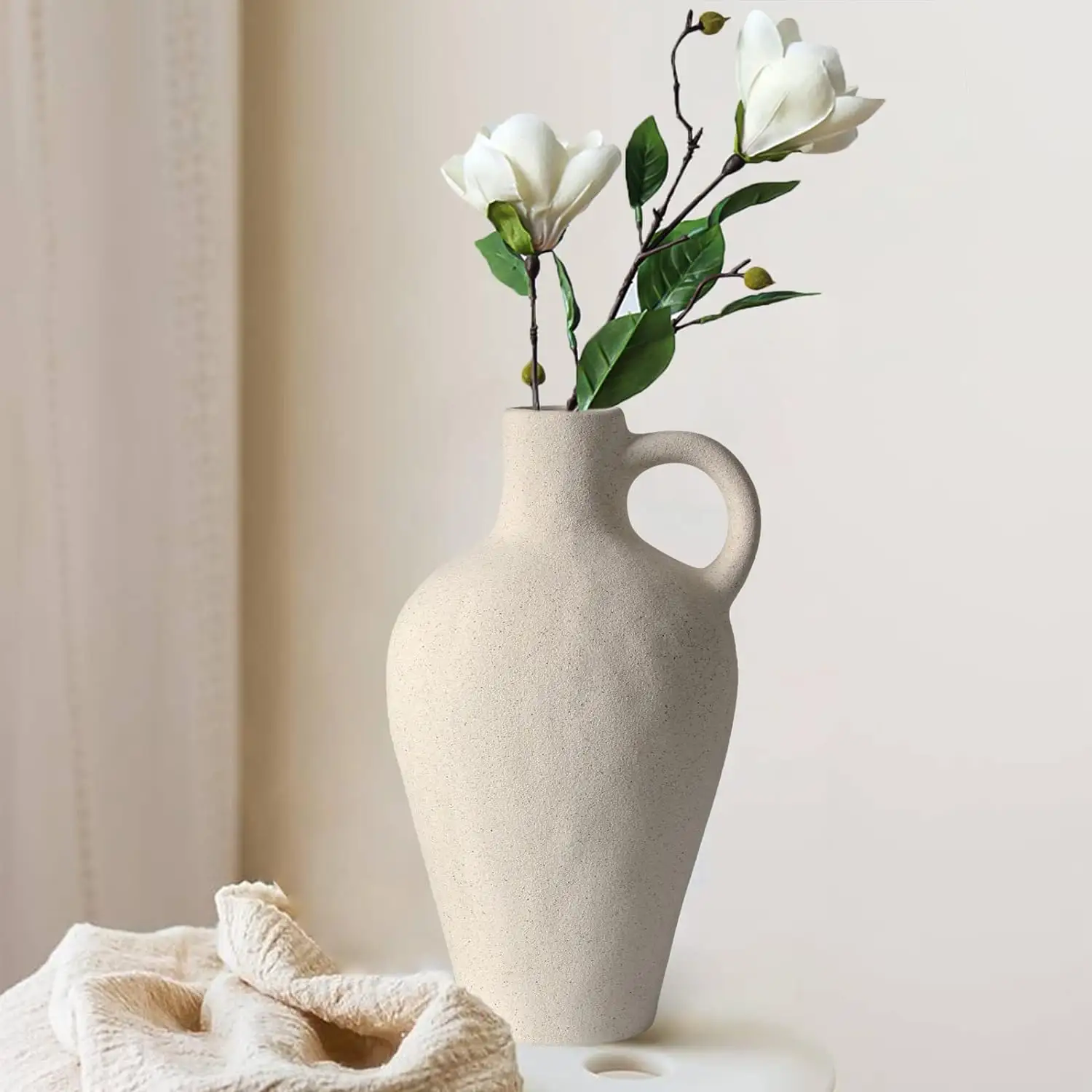 White Ceramic Vase Flower Vases Rustic Pottery Clay Jug for Decorative Modern Home Decor Wedding Dinner Table
