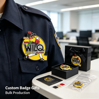 Lot de badges en émail personnalisés en forme de mascotte de dessin animé, avec boîte cadeau, logo personnalisé, décoration d'uniforme, insigne métallique pour cadeaux d'entreprise