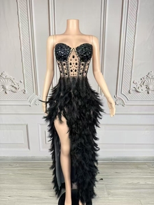 Nhà thiết kế sang trọng của phụ nữ thanh lịch sàn Dài bóng áo choàng màu đen buổi tối prom sequined khe cao khiêm tốn cộng với Kích thước bên lông - Product Image 5