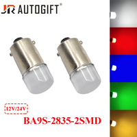 Ampoule LED de voiture BA9S T4W 2835 verte, éclairage intérieur de voiture, éclairage de plaque d'immatriculation LED, 2 LED 2835 2SMD DC12V/24V blanc rouge bleu