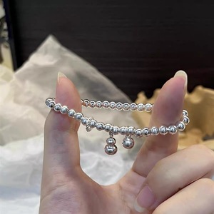 S925 Sterling Silver <b>Ball</b> Bead <b>Bracelet</b> With Gourd Pendant Elastic Rope Women's Fashion Jewelry Gift - Product Image 4
