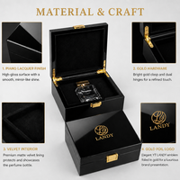 Boîte cadeau de luxe en bois noir brillant pour parfum, finition piano, emballage de parfum personnalisé, vente en gros, parfum sur mesure