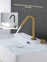 Robinet de lavabo créatif tout en cuivre à poignée unique avec rotation à 360°, à poser sur le comptoir, à double trou, avec cartouche céramique, pour lavabo et toilettes