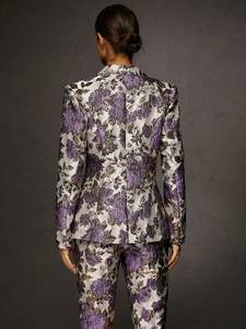 Hochwertiger, eleganter Damen-Retro-Jacquard-Anzug mit lila Blumenmuster, Metallic-Farben, langer Schnitt, Knopfverschluss - Product Image 5