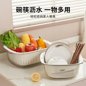 Panier à légumes double couche Ggt en plastique avec récipient pour le nettoyage et le drainage des fruits et du riz - Product Image 2