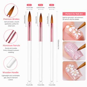 Lot de 3 pinceaux à ongles en gel cristal avec logo personnalisé et capuchon anti-poussière en tube de cuivre pour le design d'ongles français - Product Image 5