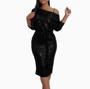 Nuovo Abito da Sera con Paillettes per Donna, Vestito Elegante con Spalla Obliqua per Cerimonie Formali e Serate Chic - Product Image 1