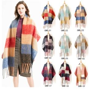 B1178 luxe femmes dame hiver chaud longue écharpe avec gland Tartan Plaid surdimensionné Pashmina couverture à carreaux écharpes enveloppes - Product Image 1