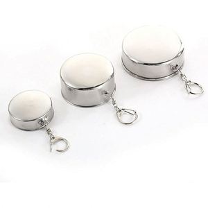 Gobelet d'eau pliable télescopique portable en acier inoxydable personnalisé avec logo, pas cher, avec porte-clés - Product Image 1