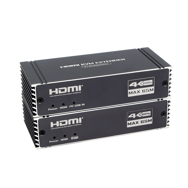 65m for HDMI USB KVM Extender 4K 60Hz Aluminum Alloy Ethernet for HDMI Video Transmitter & Receiver Adapter with POC Power & HDR