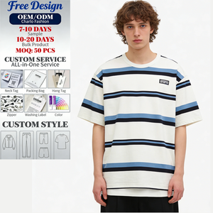 T-shirt casual da uomo a maniche corte estiva 2026, 100% cotone, a <span class=keywords><strong>righe</strong></span> <span class=keywords><strong>bianche</strong></span> <span class=keywords><strong>e</strong></span> nere, girocollo ampio, nuovo stile giapponese - Product Image 1