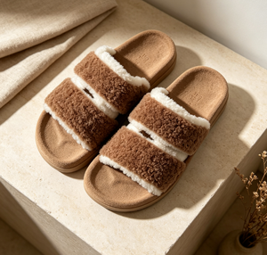 Chaussons élégants pour femmes en fausse fourrure Teddy blanche, chauds pour l'été, avec dessus en peluche, boucle, talon plat et confortable, style plage chic - Product Image 5