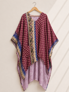 Oversized Handmade Vintage Kantha <b>Poncho</b> High low Top For Women 2 layer kantha Fabric Front pocket Reversible Oversized Kaftaan - Product Image 4