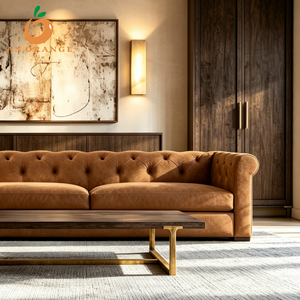 Divano a L in Pelle Personalizzabile, Arredamento per Soggiorno, Stile Chesterfield <span class=keywords><strong>Modena</strong></span> con Braccioli Arrotolati e Cuscini Morbidi per Appartamenti - Product Image 1