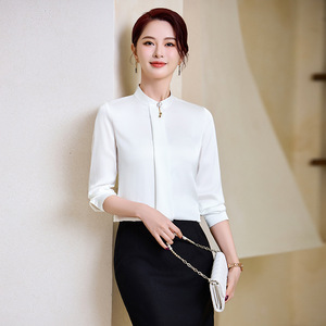 Elegant Chiffon Shirt Women Short Sleeve Slimming Office Top White Green Red Midi Skirt Set - Product Image 1
