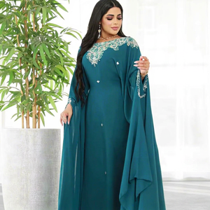 Women's Middle Eastern Ethnic Lightweight <b>Plus</b> <b>Size</b> Floor-Length Hand Beaded Sequined High Neck Long Sleeve Georgette Polyester - Product Image 1