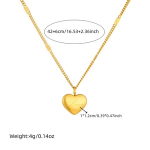 Heart Pendant Necklace Gold Plated Stainless Steel Valentine Gift Jewelry Chain Minimalist Design - Product Image 5