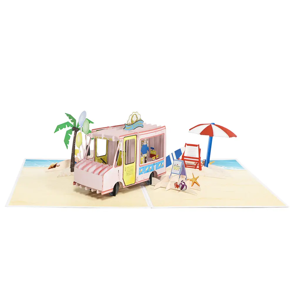 Winpsheng Stock Creative Gift Card carrello gelato spiaggia 3D Pop Up biglietto di auguri per fare regali e souvenir