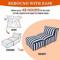 Échantillon disponible : Chaise-lit convertible sans structure, en tissu d'extérieur imperméable, modèle Noble à profil bas, avec ottoman, pour piscine et terrasse.