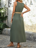 Robe décontractée tendance européenne et américaine, style plage, simple, couleur unie, sans manches, col en V