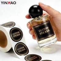 Étiquette personnalisée noire et or écologique pour parfum, autocollant adhésif imperméable pour bouteille de parfum, cosmétique, bocal en verre, scellé d'emballage