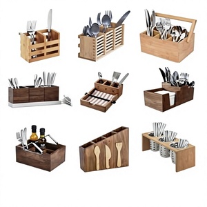 Porte-couverts et organisateur d'assaisonnements en bois d'acacia moderne, non pliable, robuste, pour le salon - Product Image 4