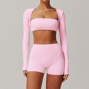 Ensemble de yoga sportif taille haute, short et haut à manches longues, tenue de sport pour femme, vêtements de fitness, collection yoga - Grande Vente - Product Image 2