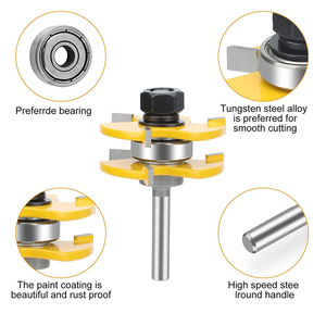 2pcs Set Mata Bor Router Tongue and Groove, Pemotong T-Slot, Shank 1/4 Inch, 3 Flute, Bentuk T, Pemotong Kayu untuk Pengolahan Kayu - Product Image 5