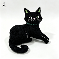 Coussin décoratif en peluche chat noir, visage brodé, doux et rembourré, pour Halloween, décoration de fêtes pour la maison, le canapé et la chambre d'enfant