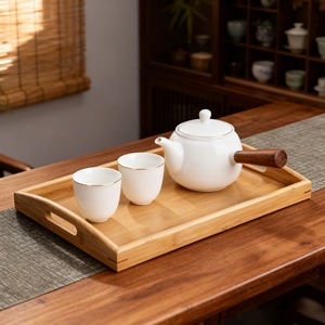 Youju <b>Tea</b> <b>Tray</b> With Handle Wooden Serving <b>Tray</b> For <b>Tea</b> Set Household Use Restaurant Hotel Bamboo Style Right Angle Design - Product Image 1