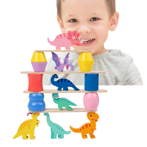 Tour d'empilage éducative amusante de dinosaure de jeu de table interactif pour des blocs d'amusement d'équilibre d'enfants et jouets d'empilage - Product Image 3