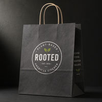 Sac en papier kraft noir de luxe personnalisé avec logo |   Sac de shopping en papier recyclable et écologique avec poignée et dorure à chaud