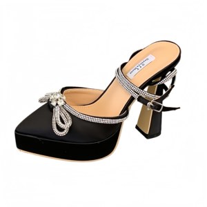 Nouvelles sandales plateforme épaisses pour femmes de petite taille avec nœuds en strass - Product Image 6