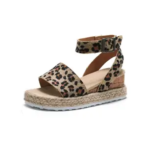 Scarpe da spiaggia estive fornitori verificati scarpe stampa leopardata sandali in sughero per bambini sandali con tacco per ragazze sandali scorrevoli per bambini