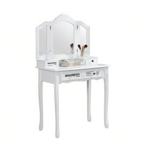Table de maquillage moderne en bois blanc DB Sanlo avec miroir réglable et rangement pour chambre d'hôtel - Product Image 1