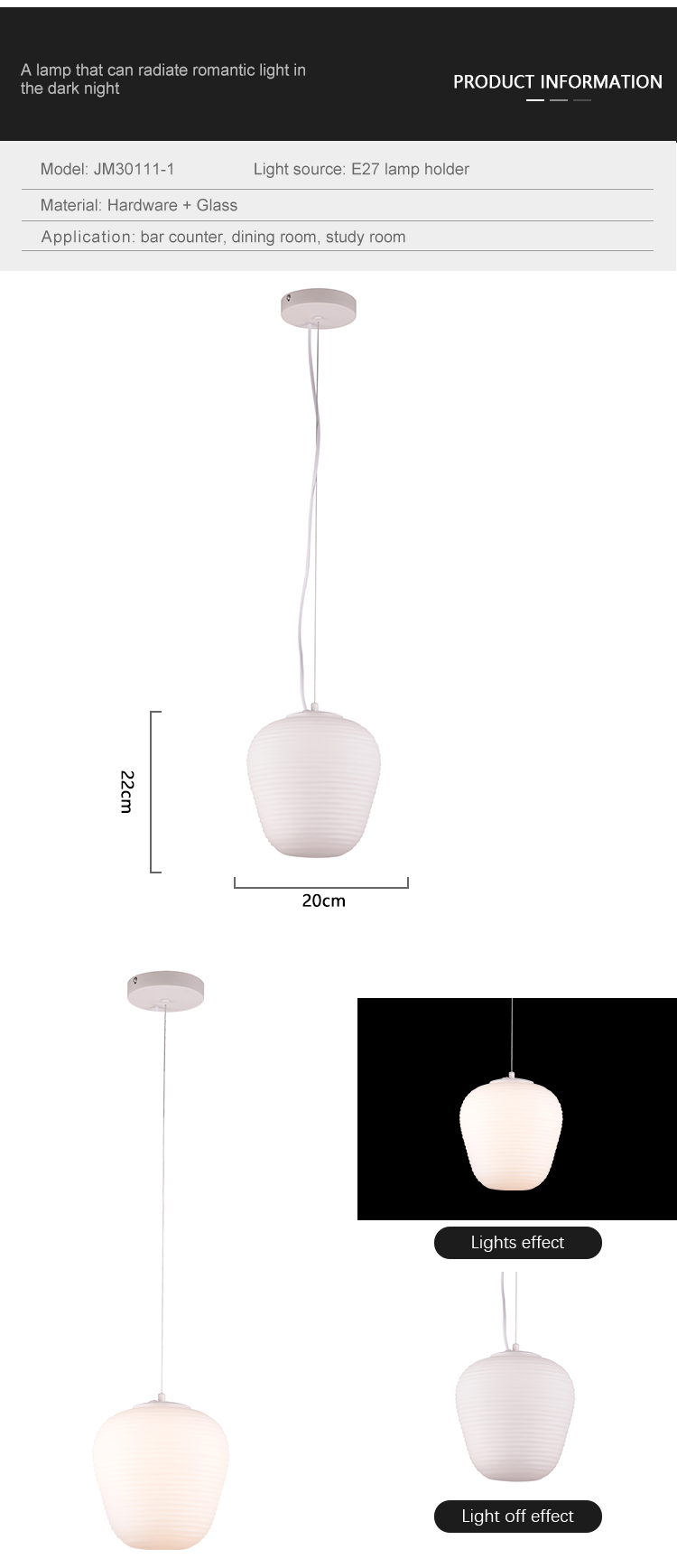 Wholesale Price Interior Study Room Bedroom Decoration E27 Glass Pendant Lamp