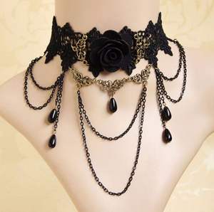 Collier en dentelle croisée Style <span class=keywords><strong>punk</strong></span> créatif Chaîne à maillons de niche rétro foncée Collier ras du cou en alliage Perle tendance Lolita Sangle de cou clavicule - Product Image 5