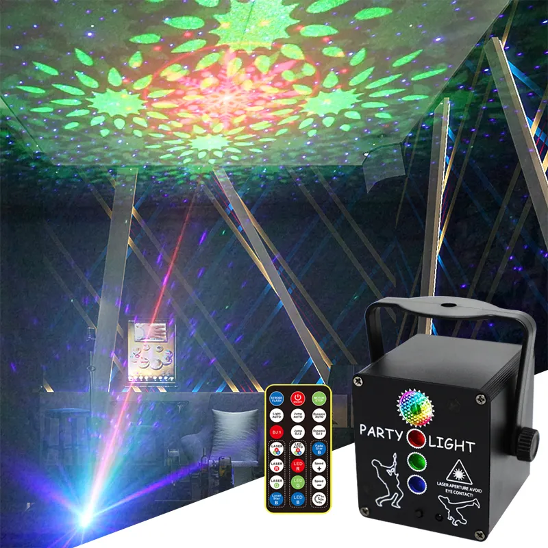 YSH DJ Laser Licht Batterie Mini 4 Löcher RGB Musik FÜHRTE Disco Party Laser Wirkung Licht Für Party KTV Club bar Laser Cube Projektor