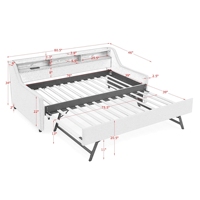 Sofá Cama Individual Tapizado en Lino con 3 Luces LED, Cabecera con Almacenamiento, Patas Plegables, Cama Nido Extraíble y Carga Inalámbrica