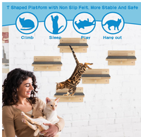 Grand escalier mural moderne en bois écologique pour chat, avec marches en feutre antidérapant, hauteur personnalisable, design multi-niveaux, intérieur/extérieur